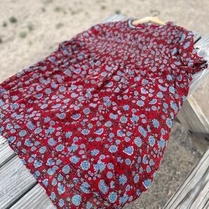 En Creme Red Pleated Mini Dress